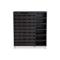 Baxton Studio SR-002-Espresso Shirley Dark Brown Wood 2-Door Shoe Cabinet with Open Shelves